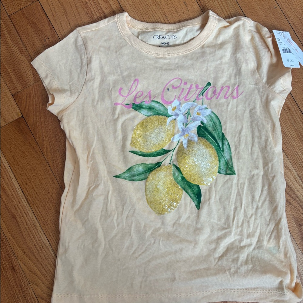 J.Crew Crewcuts Sequin Lemon Girls Fitted Tee - M (8/9), NWT
